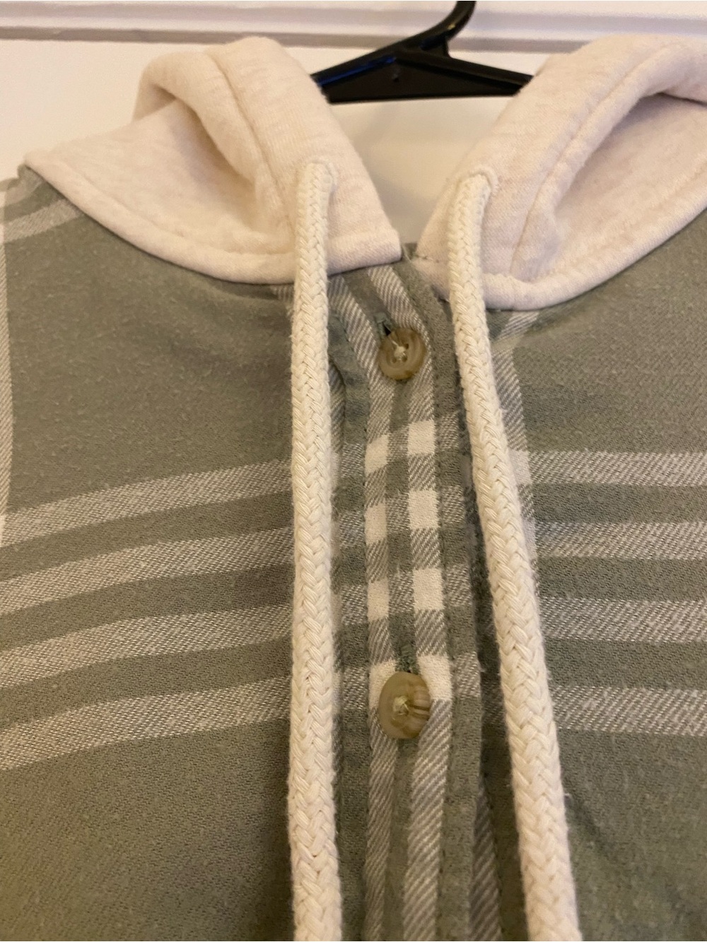 American Eagle Outfitters Sage Green Plaid Button Hoodie Shirt - Picture 3 of 9